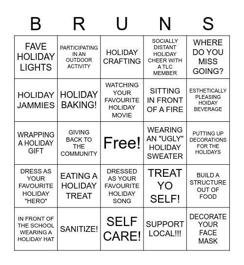 Bruns Holiday Photo BINGO Card