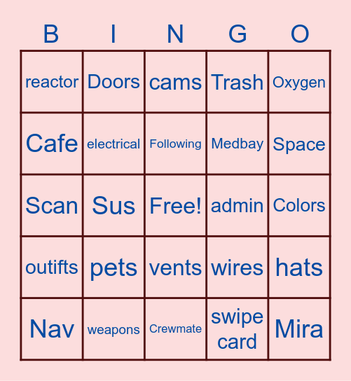 Among us Bingo Card