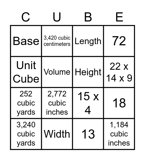 Module 5 - Volume Bingo Card