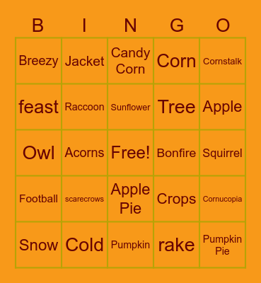 Fall Bingo Card