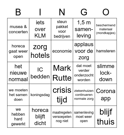 BINGO - persconferentie Bingo Card