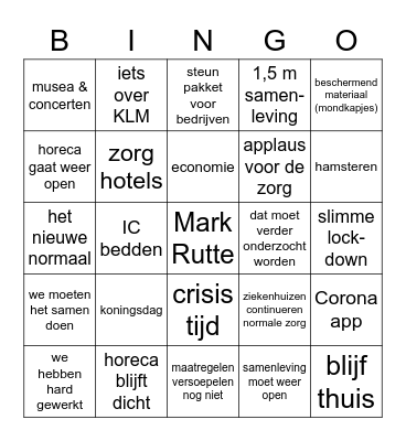 BINGO - persconferentie Bingo Card