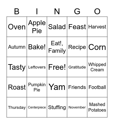 Thanksgiving Bingo Card