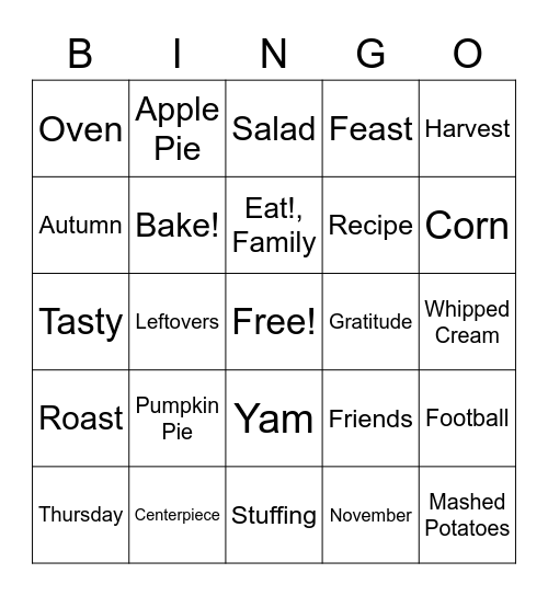Thanksgiving Bingo Card
