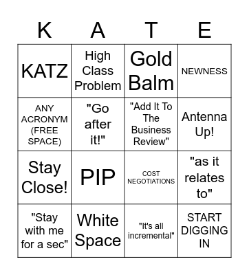 KATE BINGO Card