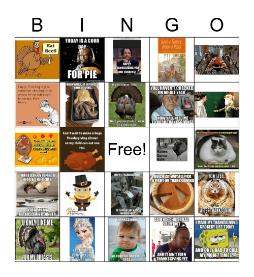 Thanksgiving Bingo Card