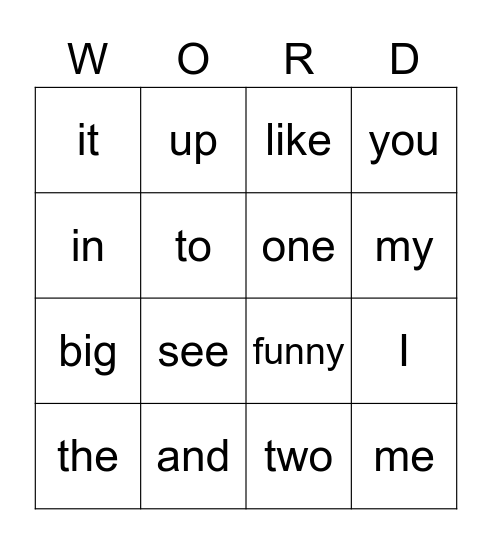 Pre-Primer WORD! Bingo Card