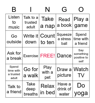 Coping Skills Bingo Card