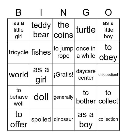 Capítulo 4A: Cuando éramos niños Bingo Card