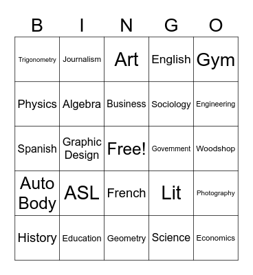 ASL 3 Subjects Bingo Card