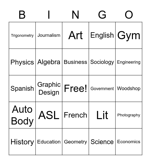 ASL 3 Subjects Bingo Card
