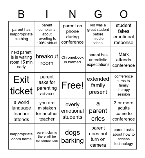 Conferences (AH) Bingo Card