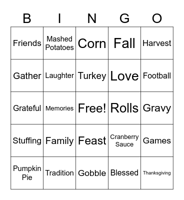 Thanksgiving Day Bingo Card