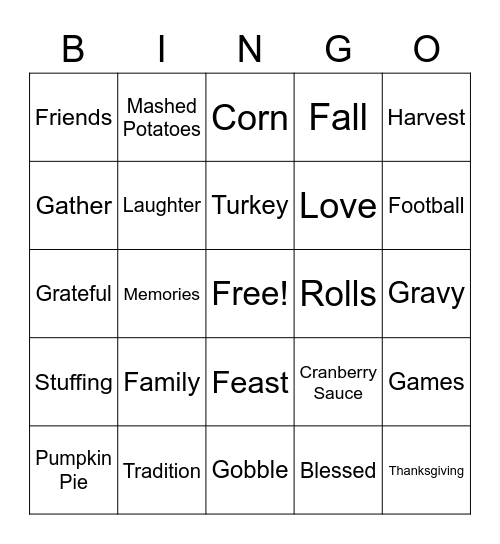 Thanksgiving Day Bingo Card