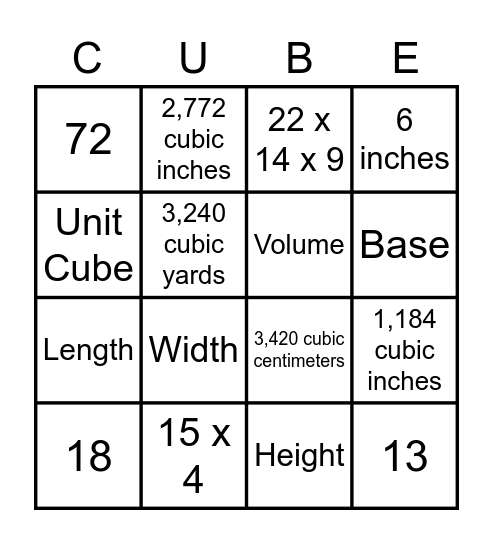 Module 5 - Volume Bingo Card