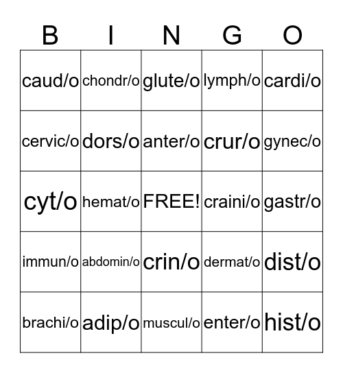 Med Term Bingo Card