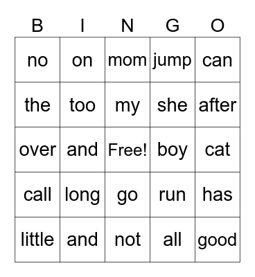 Sight Words Tutoring (Week 2) Bingo Card