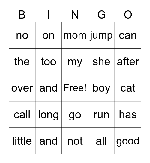 Sight Words Tutoring (Week 2) Bingo Card