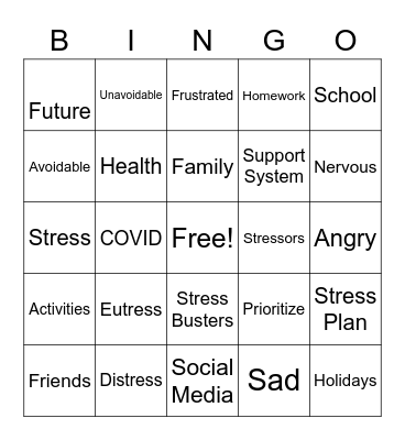 Stress Busters Bingo Card