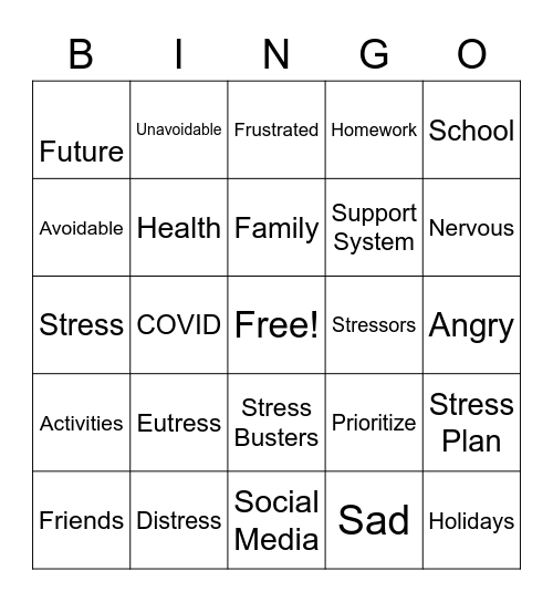 Stress Busters Bingo Card