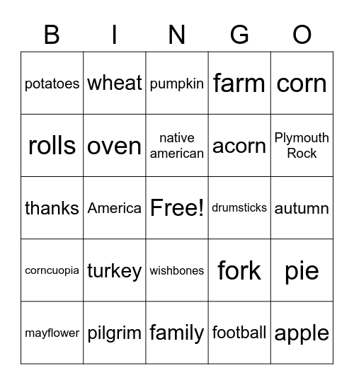 Thanksgiving Bingo Card
