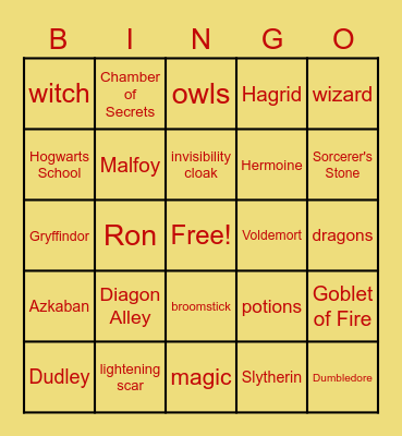 Harry Potter Bingo Card