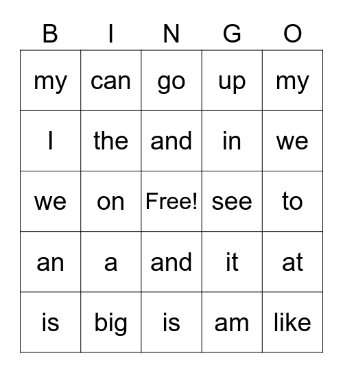 Baseball Words Bingo Card