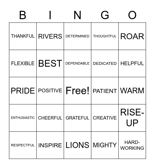 PRIDE Appreciation BINGO Card
