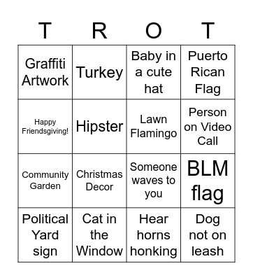 Turkey Trot Bingo Card