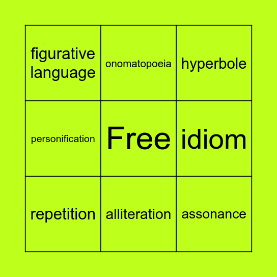 Figurative Language Bingo Card