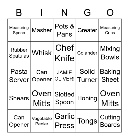 Kitchen Tools Bingo Card