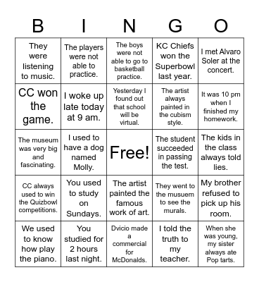 Preterite vs. Imperfect Bingo Card