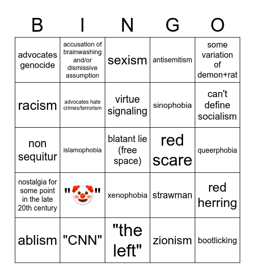 Arguing with a Conservative Bingo Card