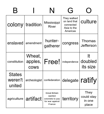 2.1-2.2 Social Studies Bingo Card