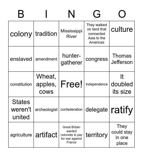 2.1-2.2 Social Studies Bingo Card