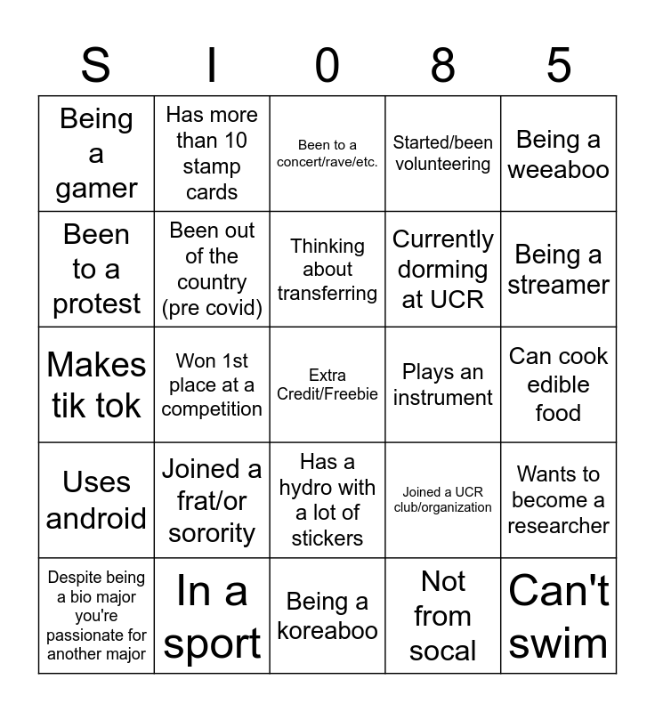 SI Bingo Card