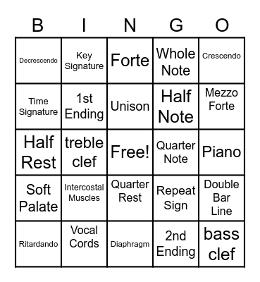 Music Symbol BIngo Card