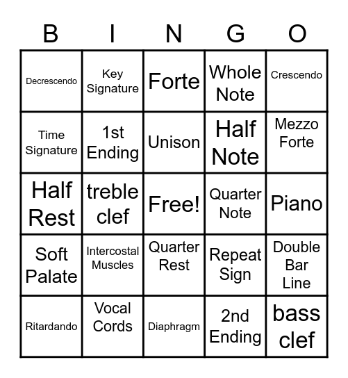 Music Symbol BIngo Card