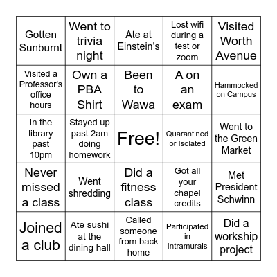 FYE Bingo Card