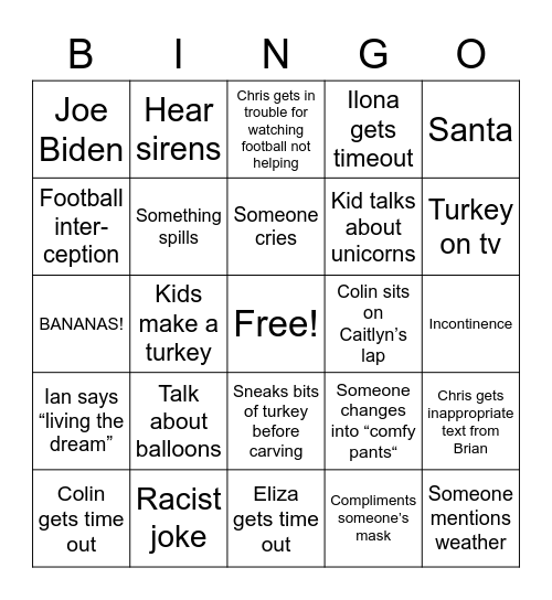 Thanksgiving Bingo Card