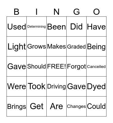 Verbs  Bingo Card
