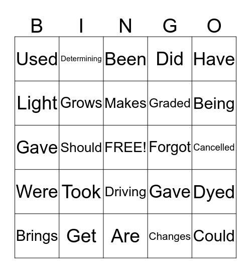 Verbs  Bingo Card