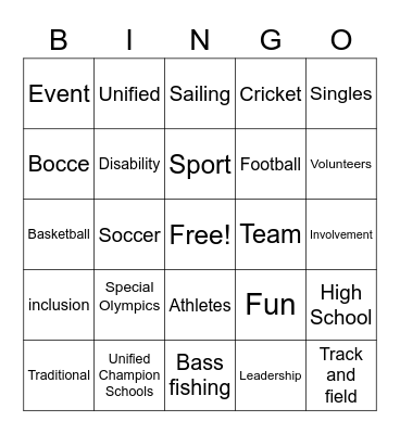 Special Olympics Bingo Card