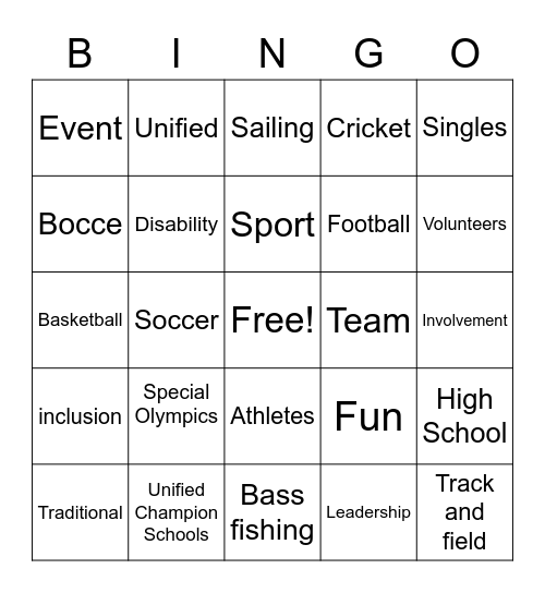 Special Olympics Bingo Card