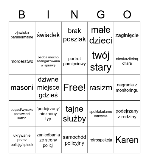 Niewyjaśnione Bingo Card