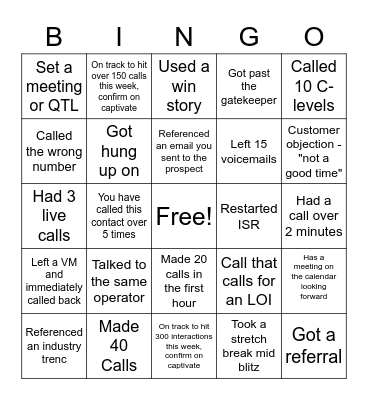 CALL BLITZ Bingo Card