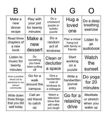 WPHS SEL BINGO Card
