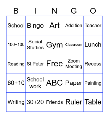 School Bingo Game Bingo Card