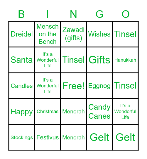 Holidays Bingo Card