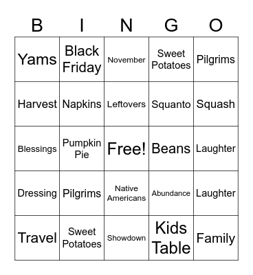 Thanksgiving Bingo Card